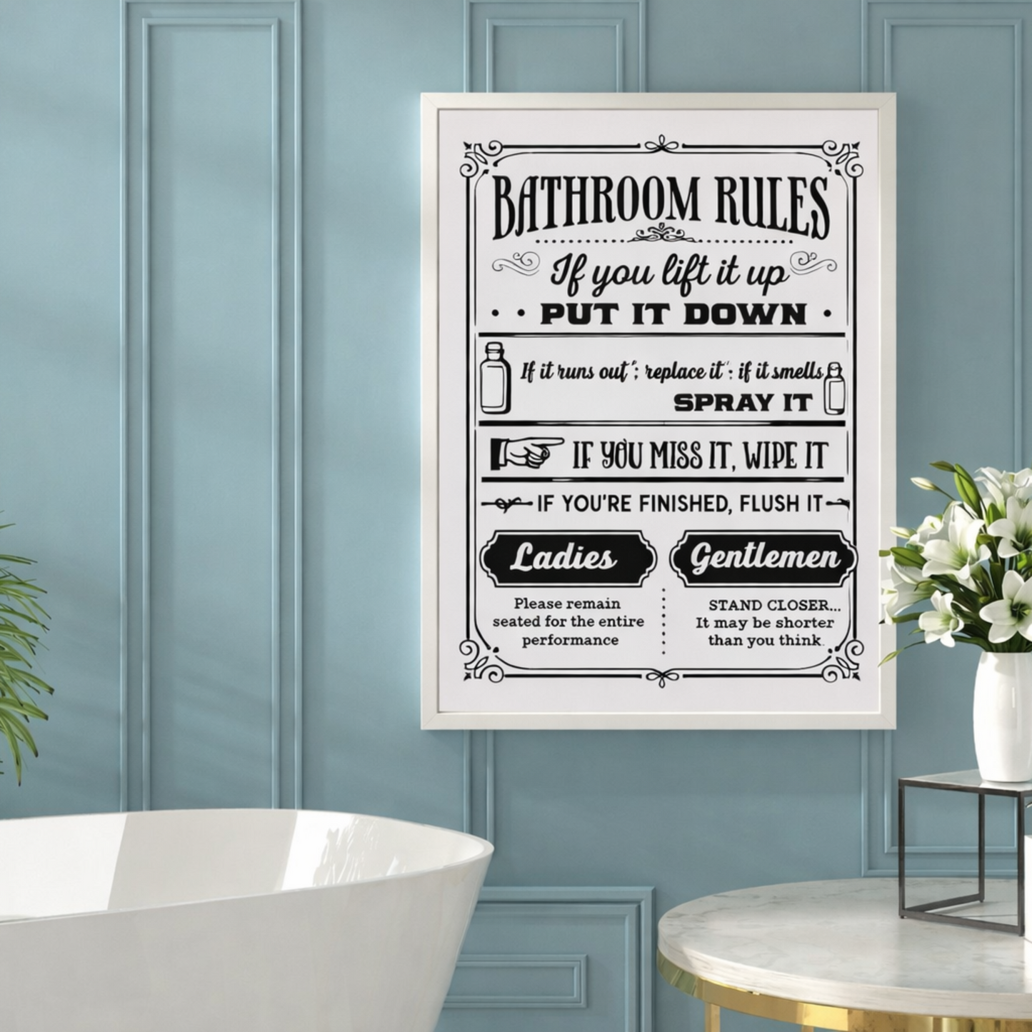 Bathroom Rules Vinyl Wall Art – Funny Bathroom Sign