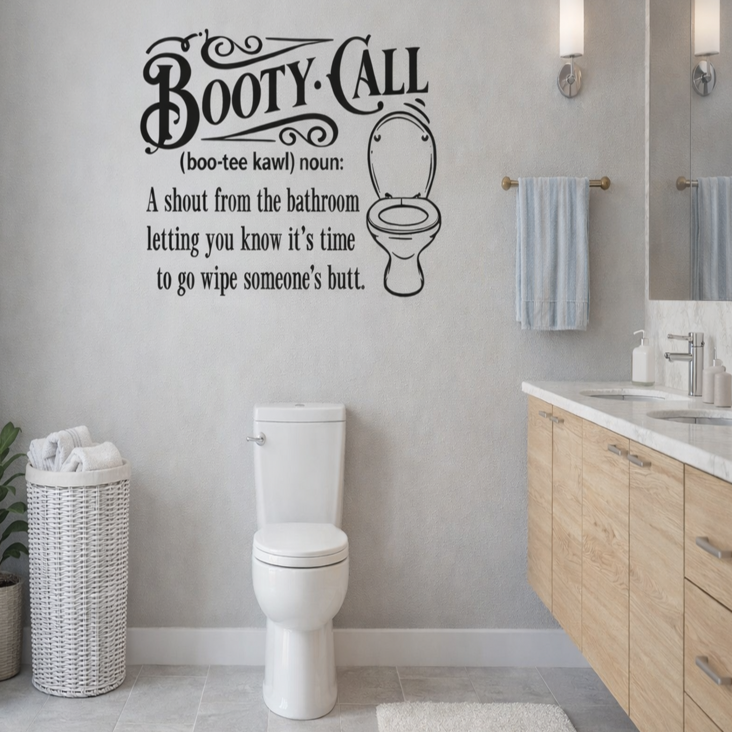 Booty Call Bathroom Vinyl Wall Decal – Funny Toilet Wall Sticker