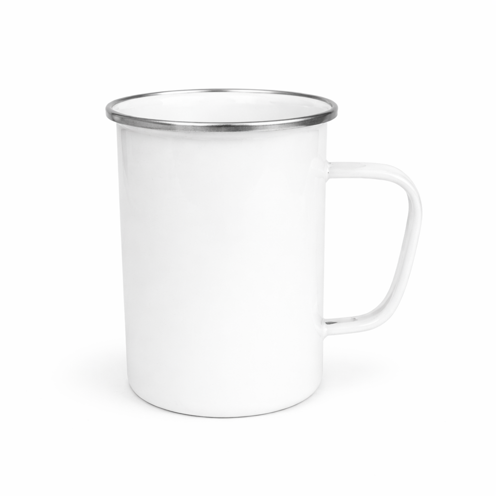 Personalised Enamel Camping Mug (White with Silver Rim) – Custom Outdoor Gift