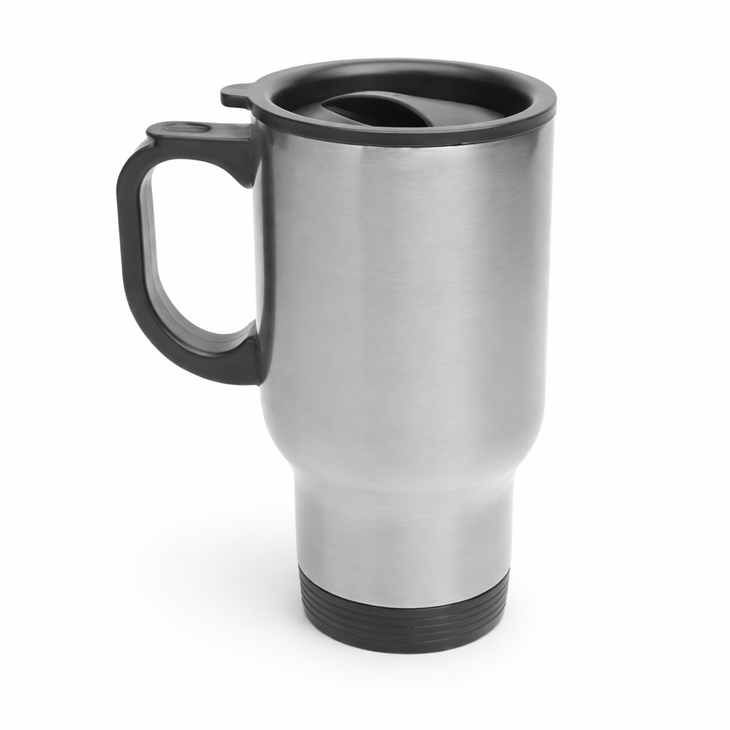Personalised Stainless Steel Travel Mug with Handle – White or Silver