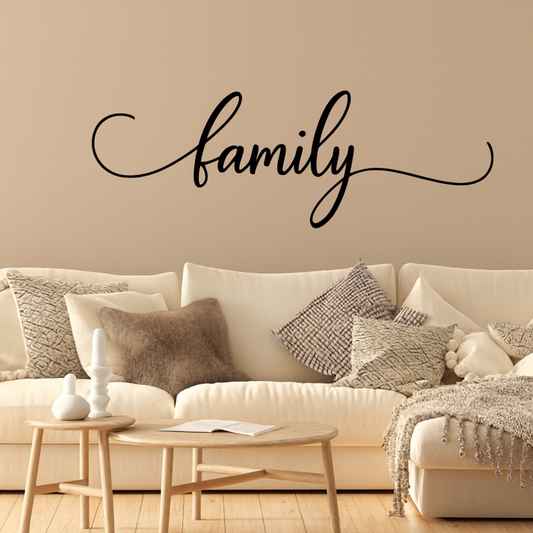 “Family” Script Wall Decal – Modern Vinyl Wall Sticker for Living Room & Home