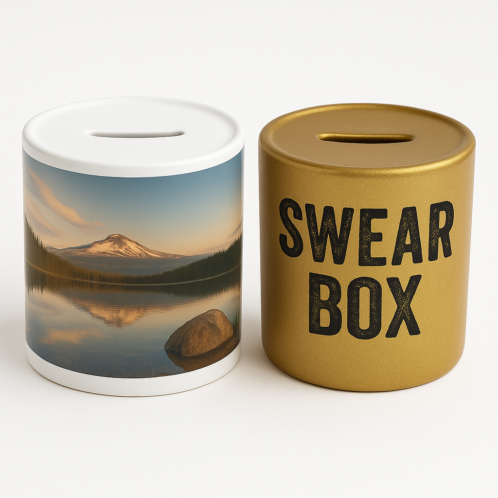 Custom Ceramic Money Box – Personalised, Photo Wrap & Swear Box Designs