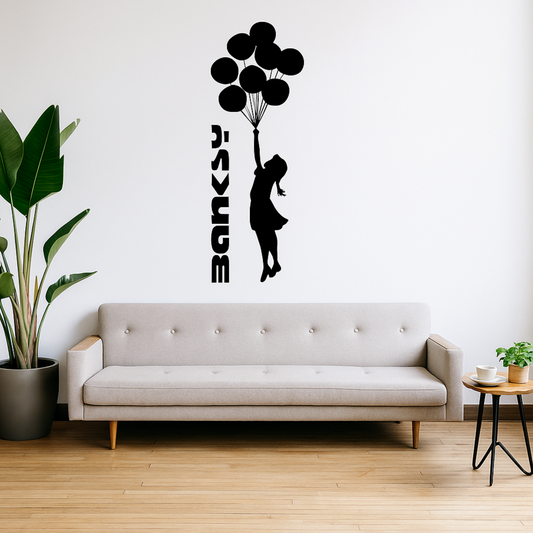 Girl With Balloons – “Imagine” Vinyl Wall Decal | Modern Wall Art Sticker