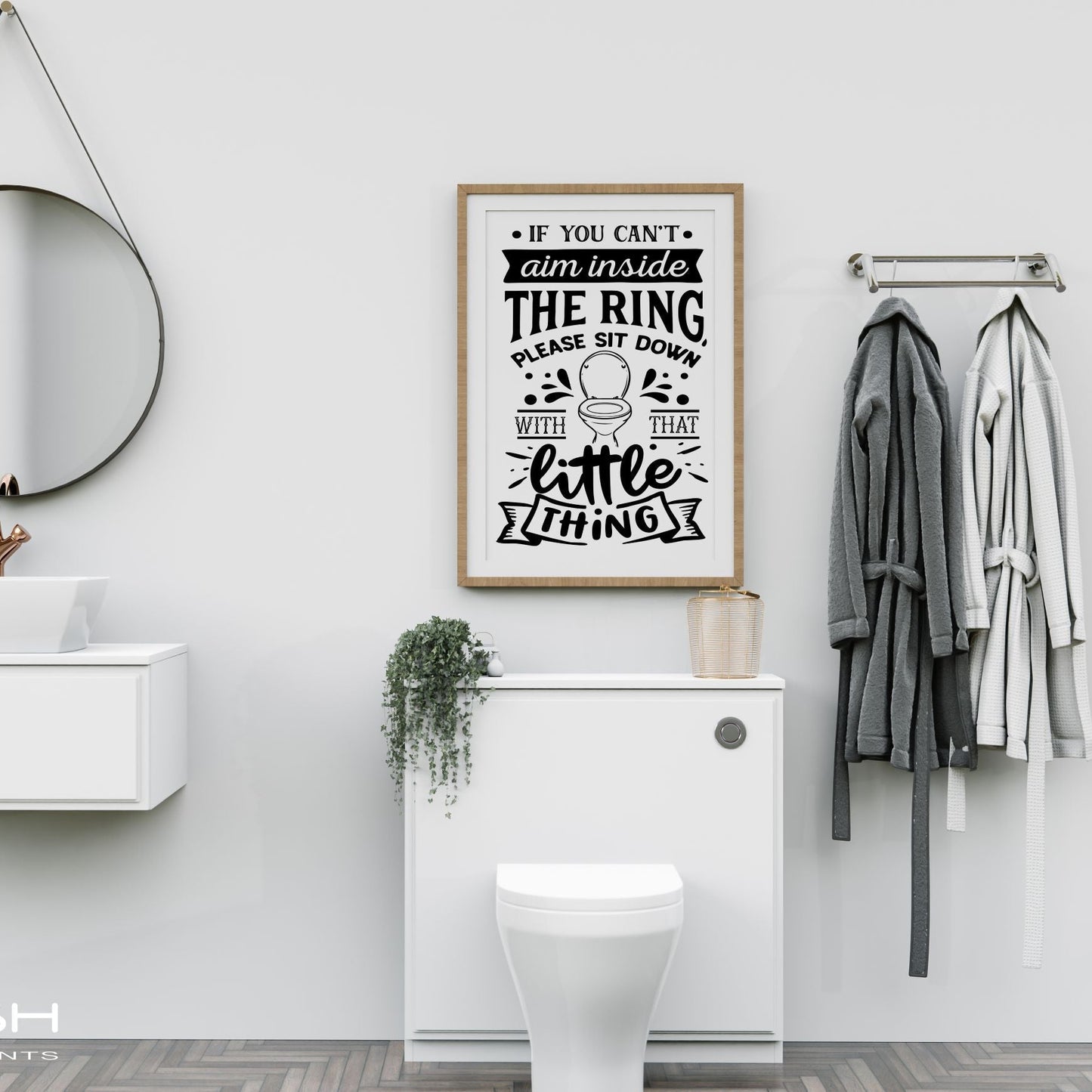 Funny Bathroom Wall Art Print – “If You Can’t Aim Inside The Ring” Toilet Quote Decor