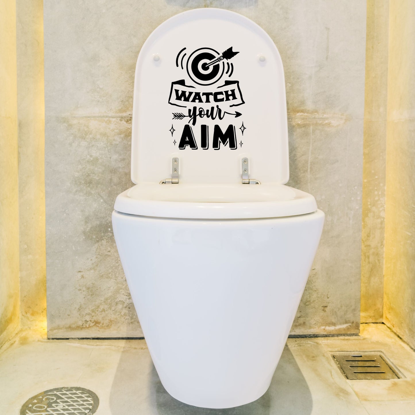 Watch Your Aim Vinyl Toilet Decal – Funny Bathroom Wall Sticker