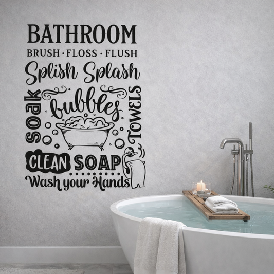 Bathroom Rules Vinyl Wall Decal – Brush • Floss • Flush Bathroom Quote