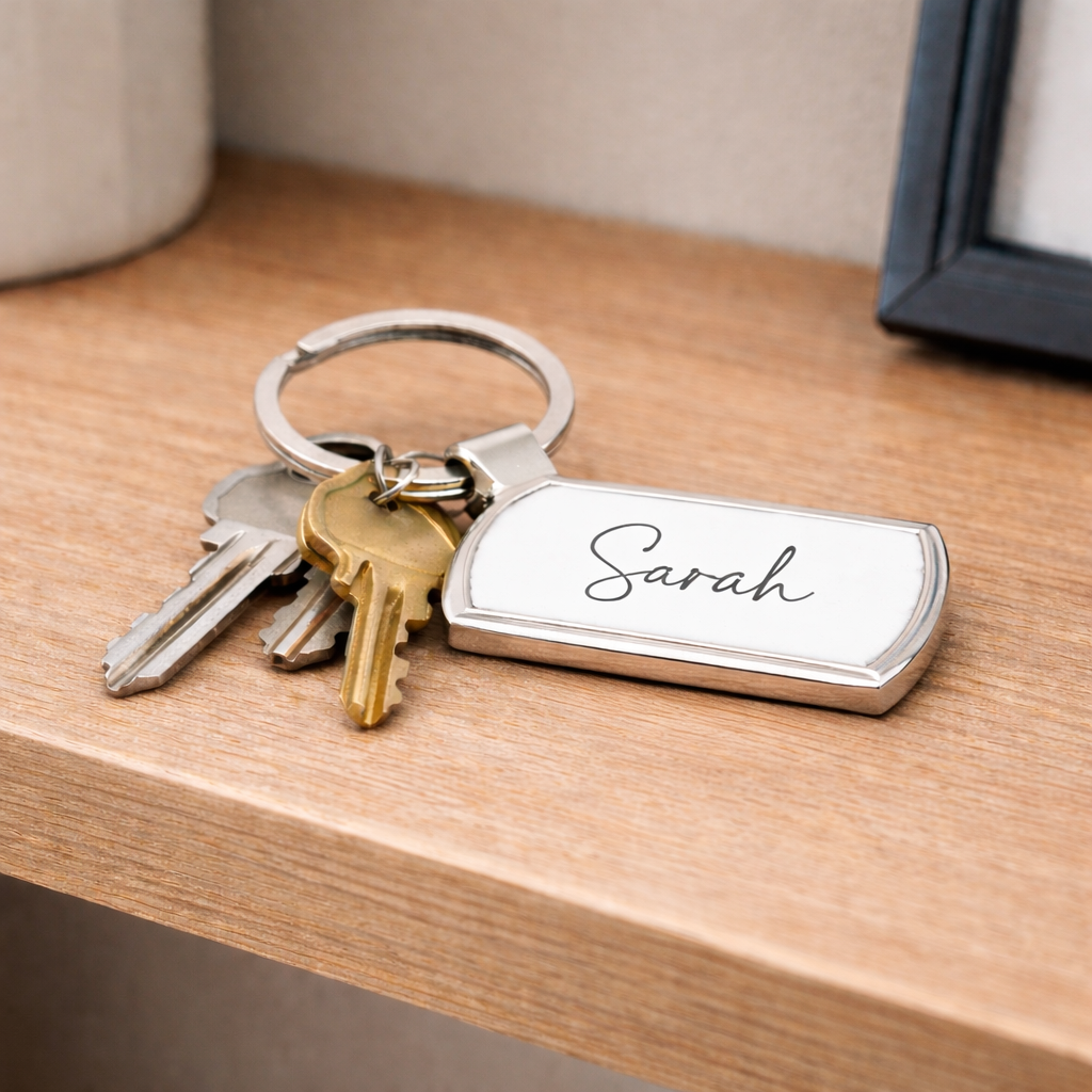 Personalised Name Metal Keyring – Custom Horizontal Design