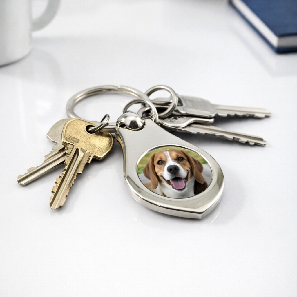 Personalised Pet Photo Keyring – Custom Metal Pet Keychain