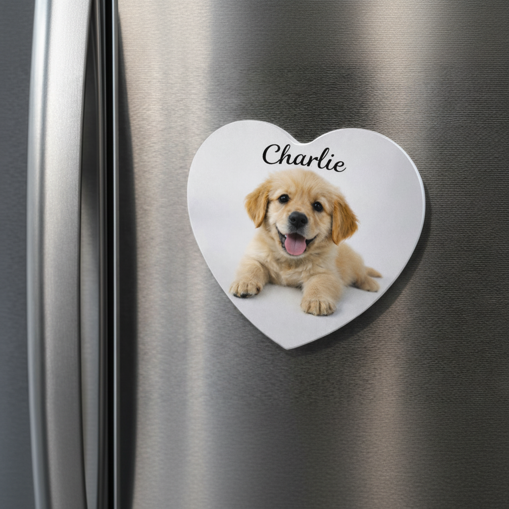 Personalised Heart Photo Fridge Magnet – Pet Name & Photo