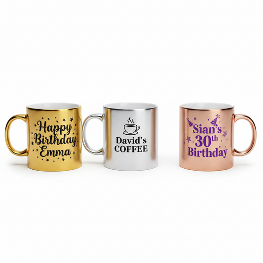 Personalised Metallic Mug – Gold, Silver or Rose Gold | Custom Photo & Text Cup