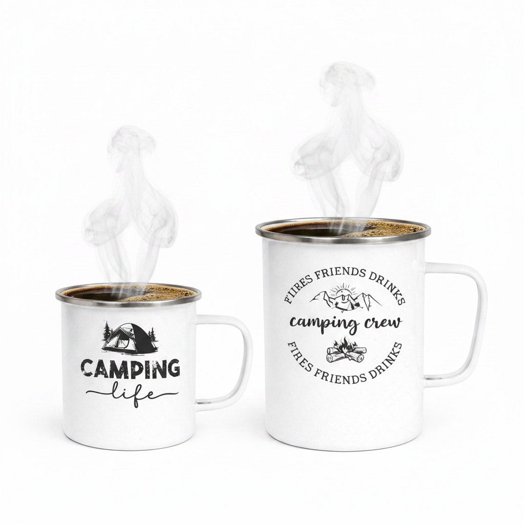 Personalised Enamel Camping Mug (White with Silver Rim) – Custom Outdoor Gift
