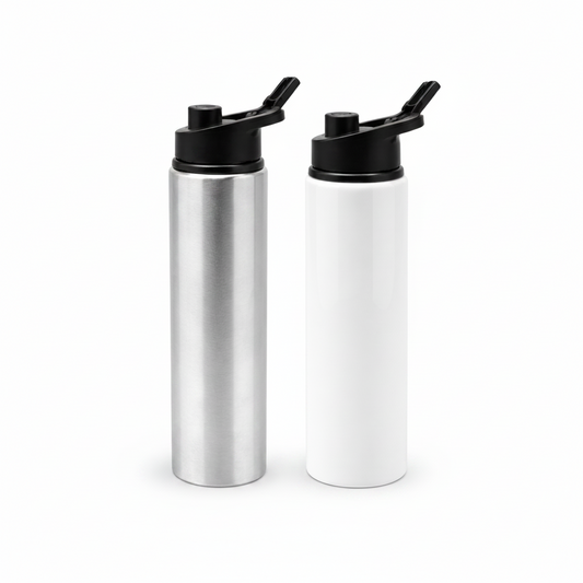 Personalised Stainless Steel Water Bottle – Flip Lid (White or Silver)