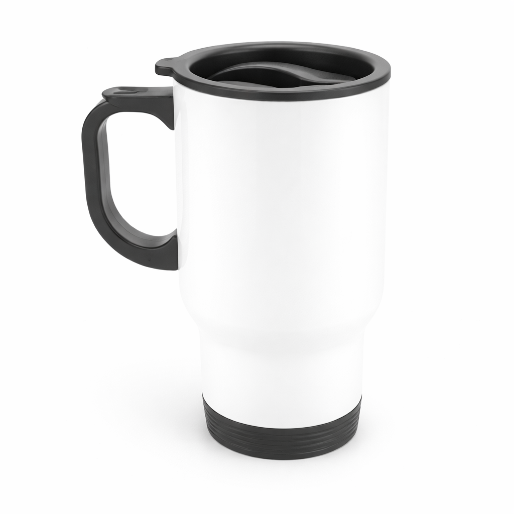 Personalised Stainless Steel Travel Mug with Handle – White or Silver