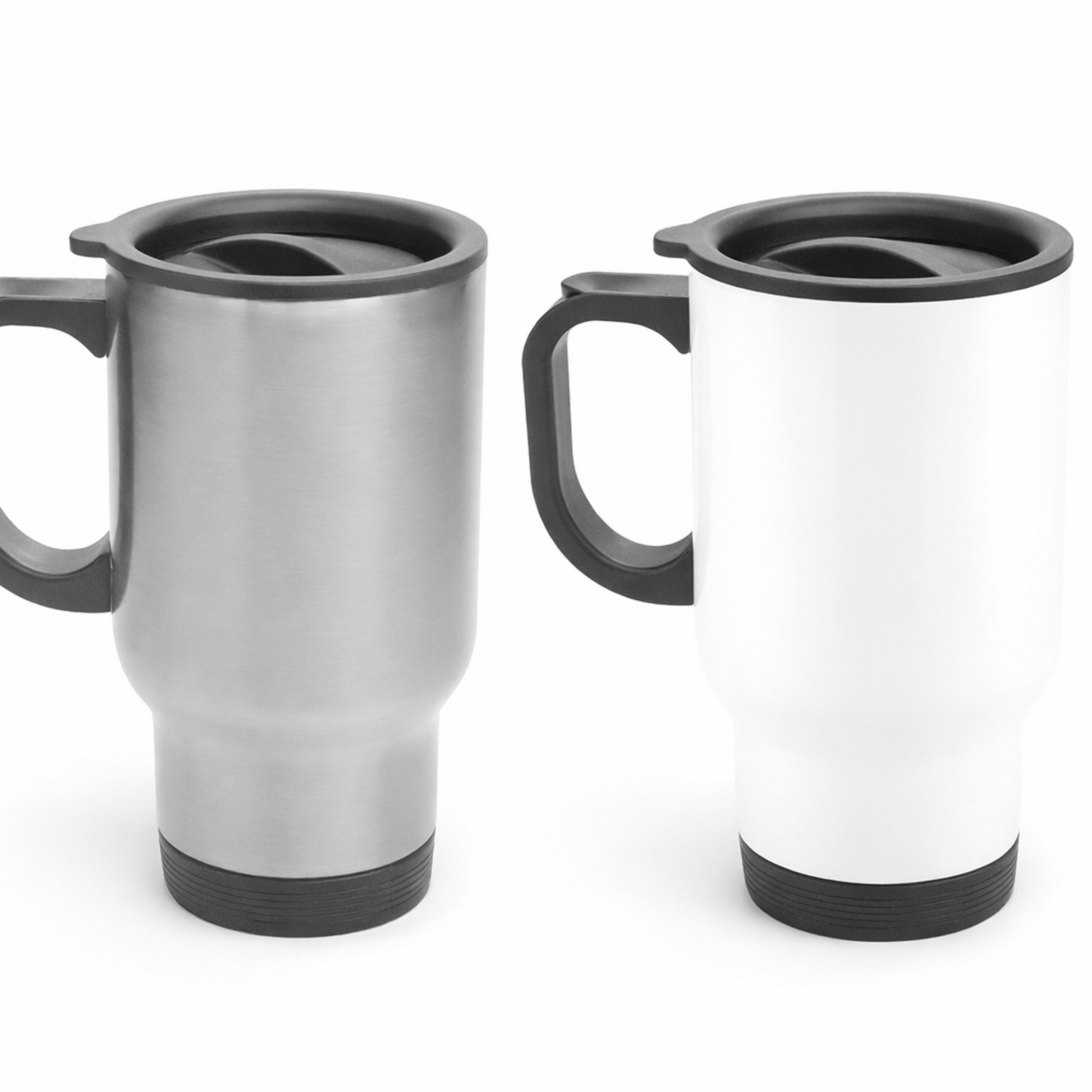 Personalised Stainless Steel Travel Mug with Handle – White or Silver