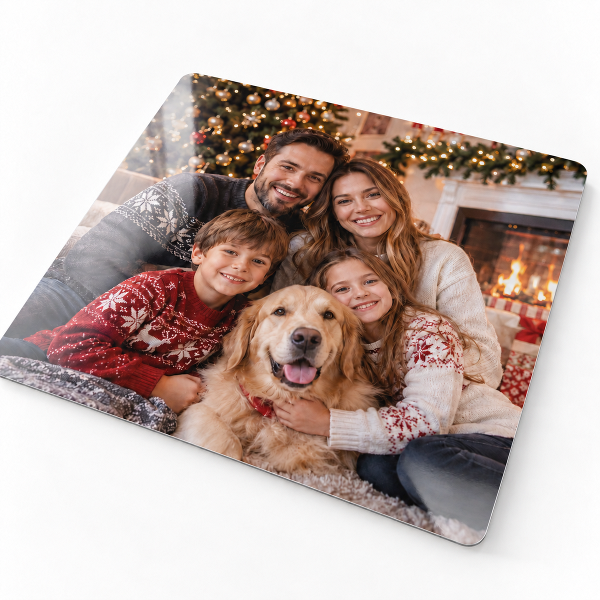Close-up of glossy A4 aluminium photo panel showing its 1 mm edge