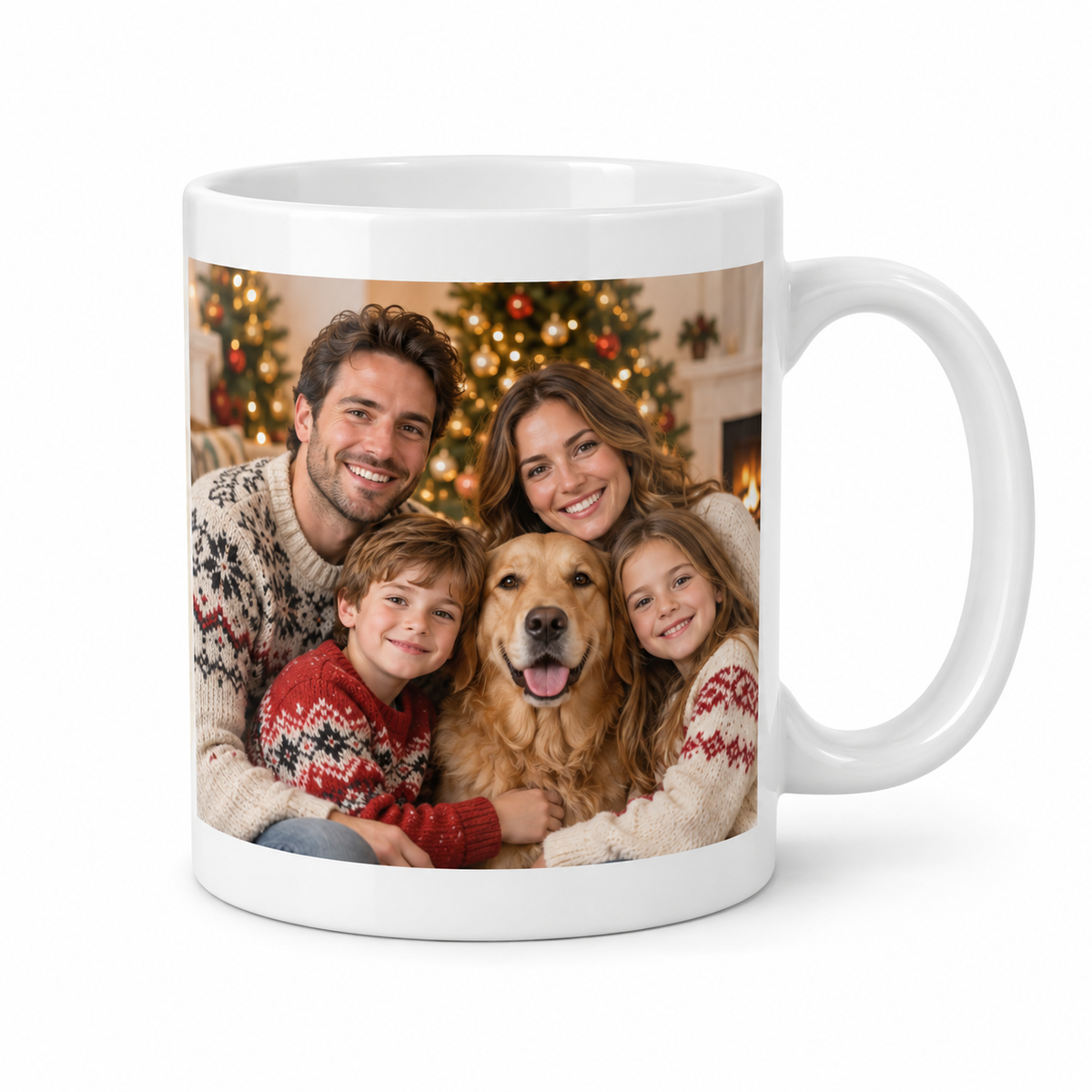 Personalised Christmas photo mug with a family picture