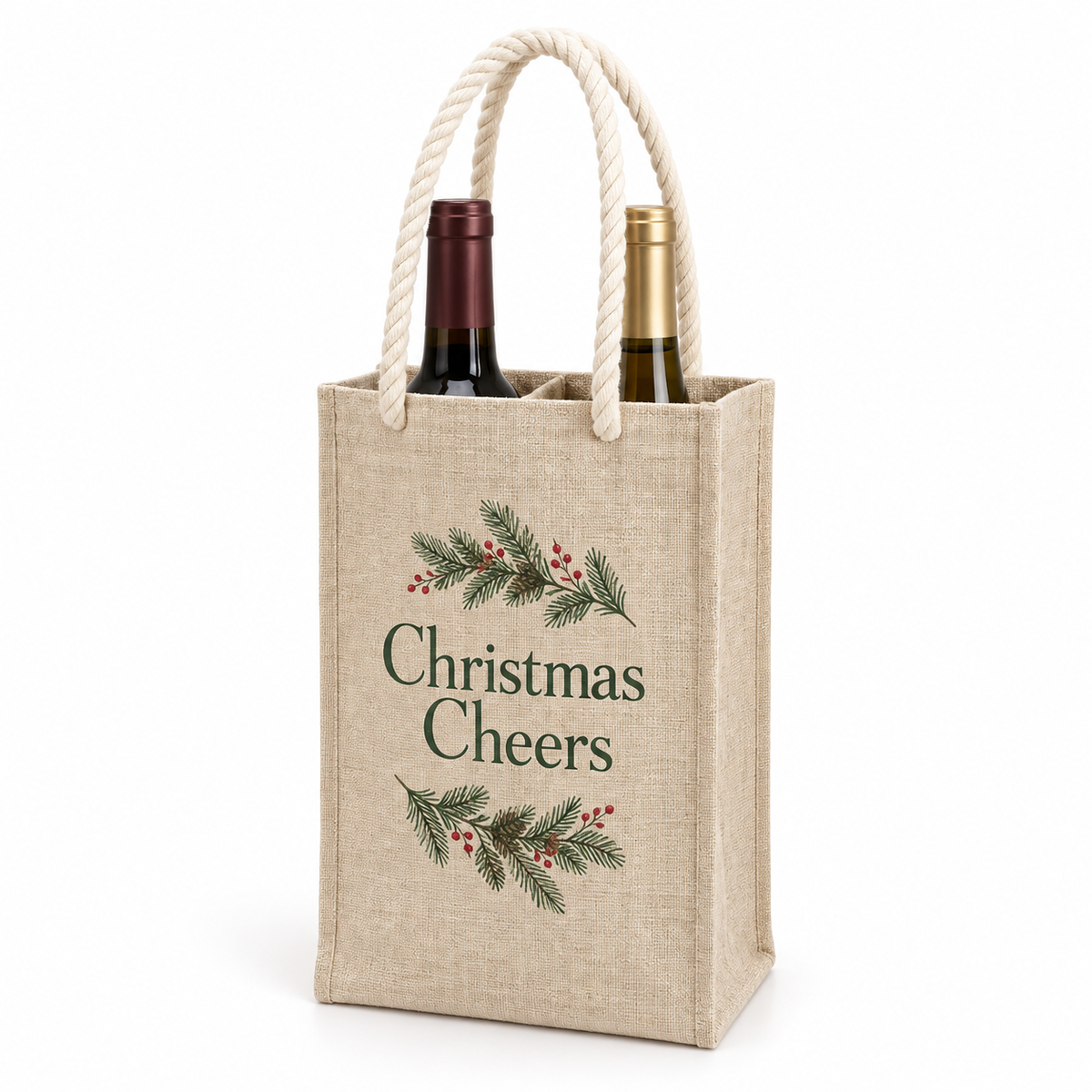 Double personalised Christmas bottle bag with rope handles
