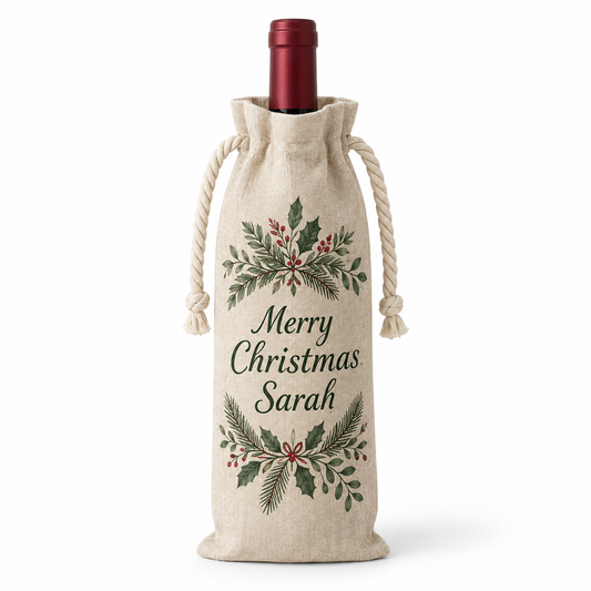 Personalised single Christmas wine bottle bag with name Sarah