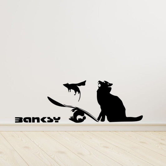 Bansky Cat & Mouse - Vinyl Wall Decal | Urban Street Art Style Wall Sticker