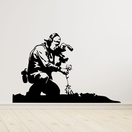 Bansky Flower Photograph - Vinyl Wall Decal | Urban Street Art Style Wall