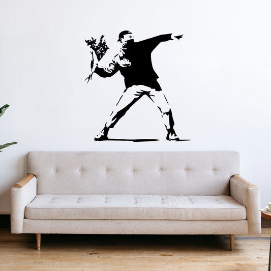 Bansky Flower Through - Vinyl Wall Decal | Urban Street Art Style Wall